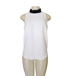 NWT, J. Crew Ruffle Neck Sleeveless Blouse XS White & Black